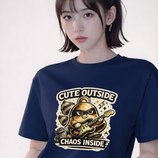 Cute Outside, Chaos Inside – Raccoon Bell Guitar Heavyweight Tee (Garment-Dyed)