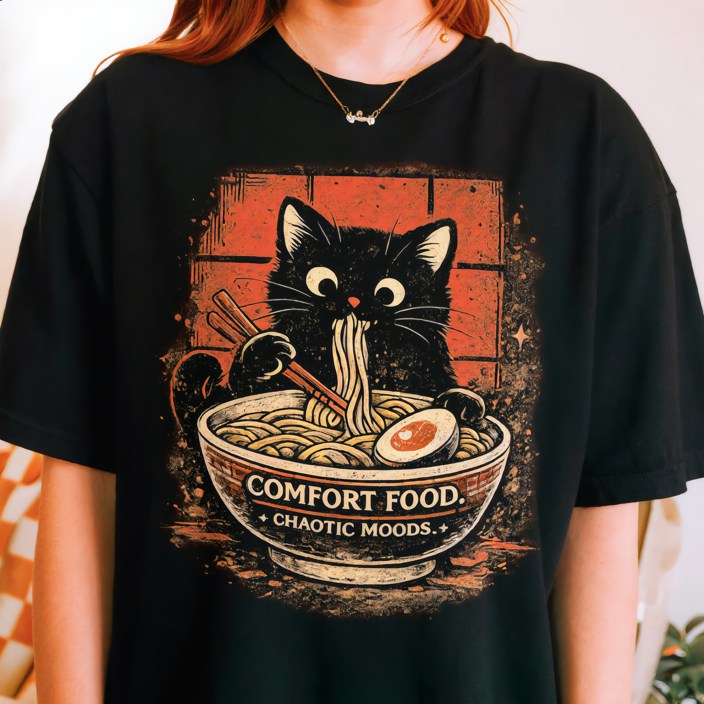 Comfort Food Chaotic Moods Cat Ramen Tee – Garment-Dyed Heavyweight