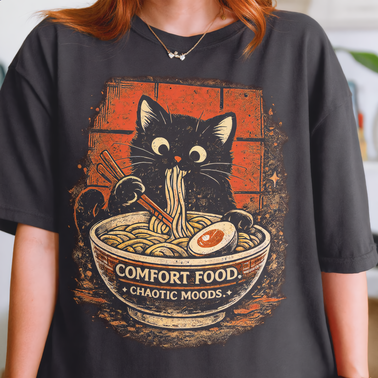 Comfort Food Chaotic Moods Cat Ramen Tee – Garment-Dyed Heavyweight